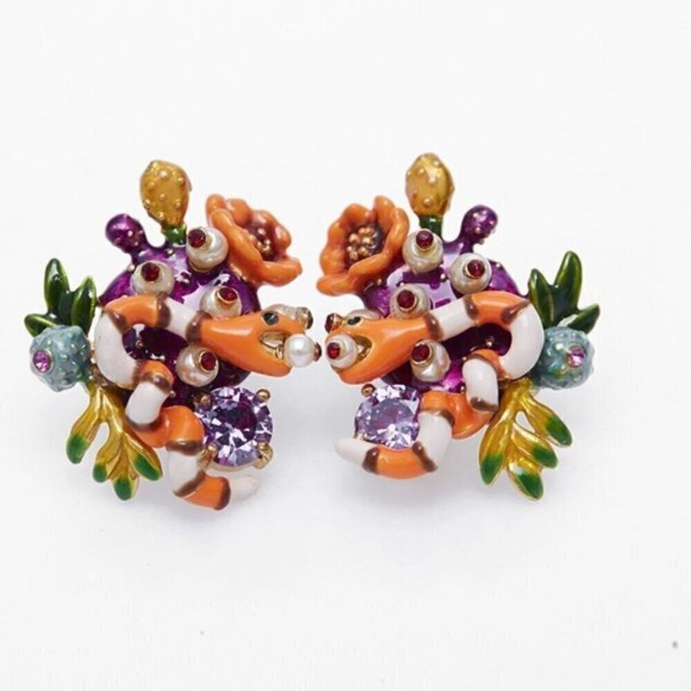 LES NEREIDES SNAKES gold tone earrings enamel
